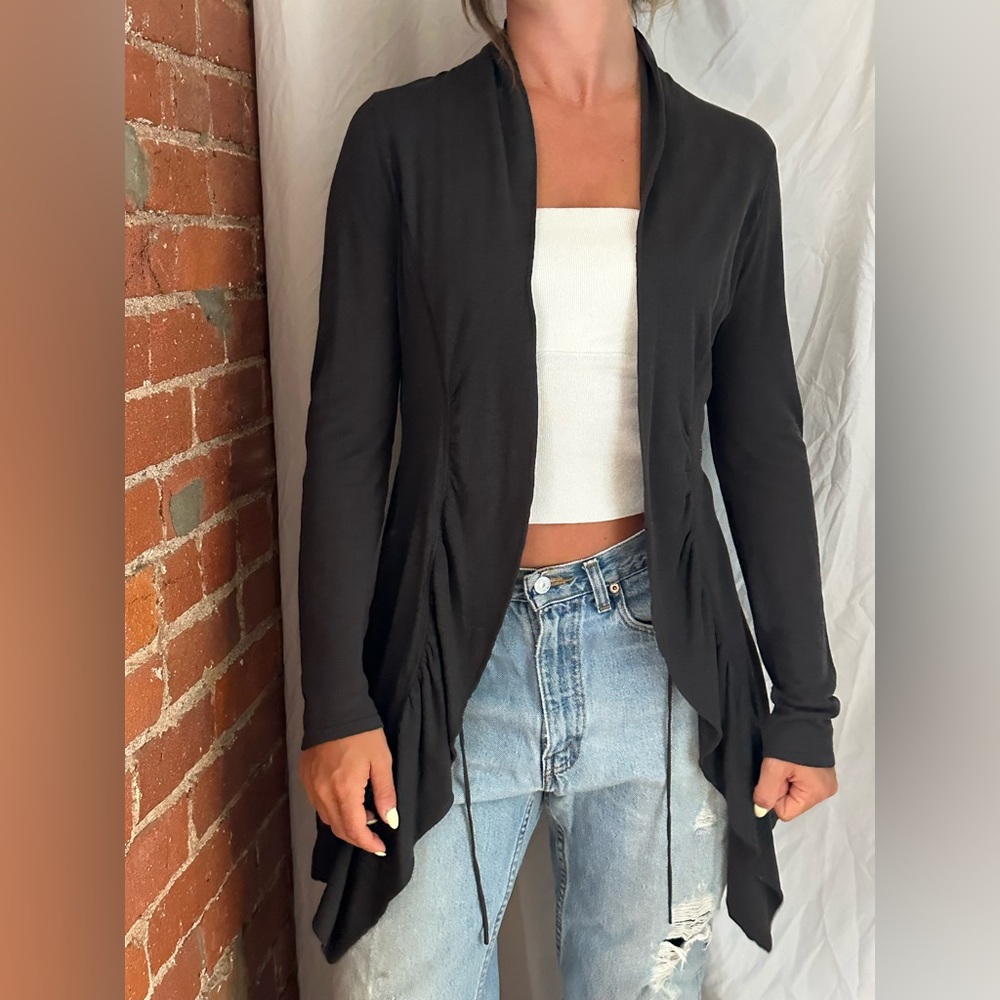 Long-tie gray cashmere cardigan